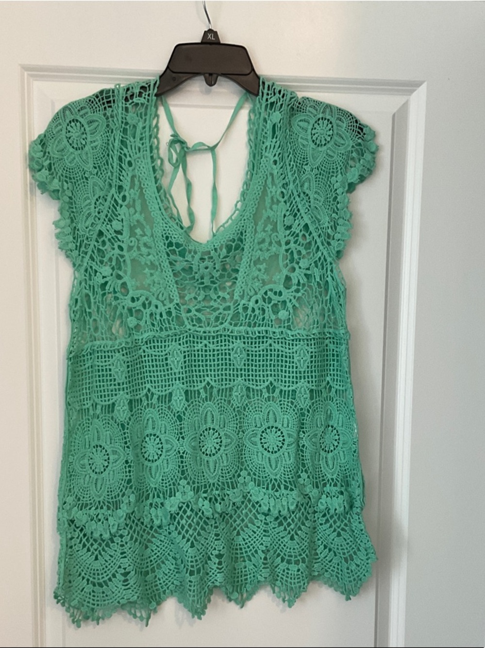 Seafoam Crochet Swim Coverup Tunic with Tie Back
